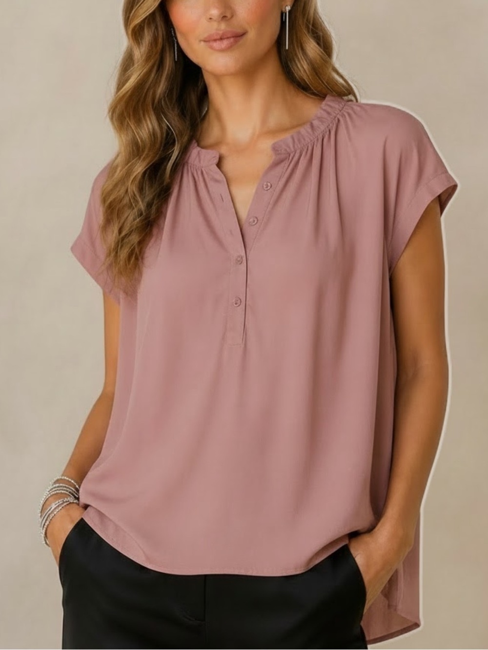 NWT SPLENDID Paloma Short Sleeve Partial Button High-Low Hem Top Size Small